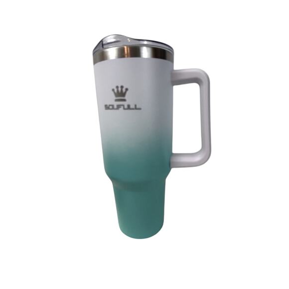 Soufull Double Insulated 40 oz Travel Tumbler Ombre Green Screw Top Lid & Straw - Picture 3 of 16